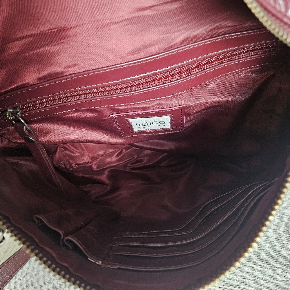 Latico NJ - USA Soft Leather Burgundy Dots Glazed  Backpack Purse Made In India - Picture 5 of 7